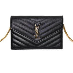 Saint Laurent Chain Wallet Envelope Black Calfskin Leather Cross Body Bag